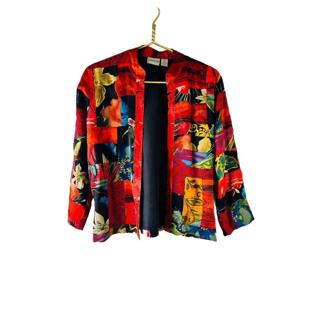 Vintage 90s Silk Rainbow Patchwork Jacket Blazer … - image 1